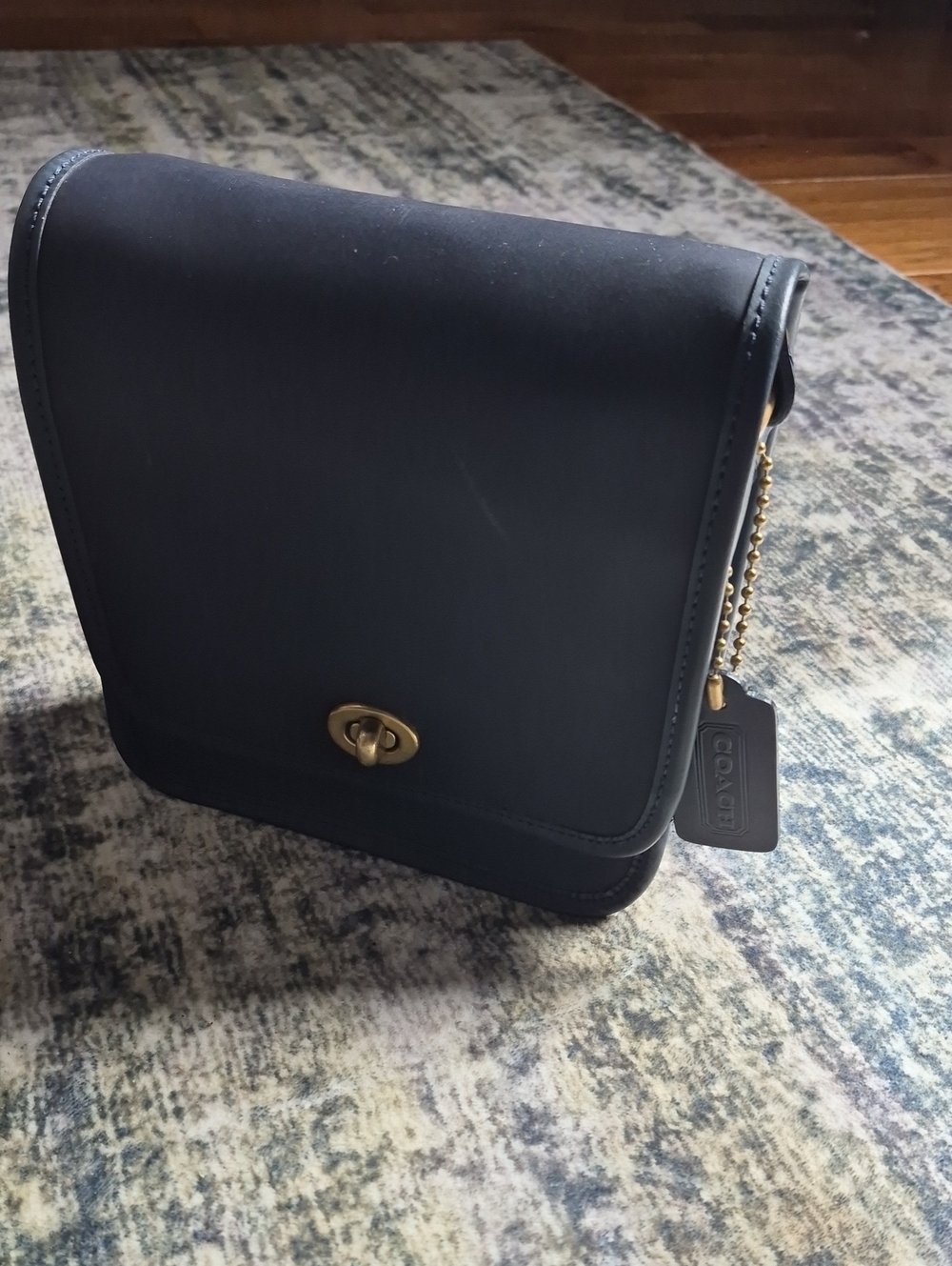Coach Navy Leather Crossbody with Gold Hardware and Logo Tag